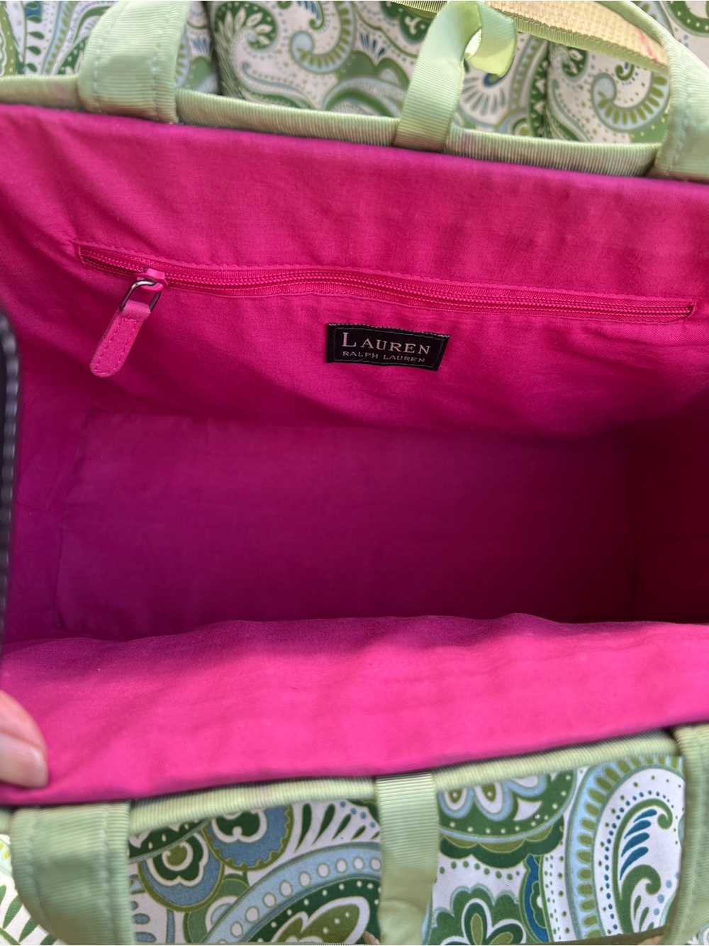 Ralph Lauren Plaid Straw Cream & Pink Tote Bag - Picture 8 of 8